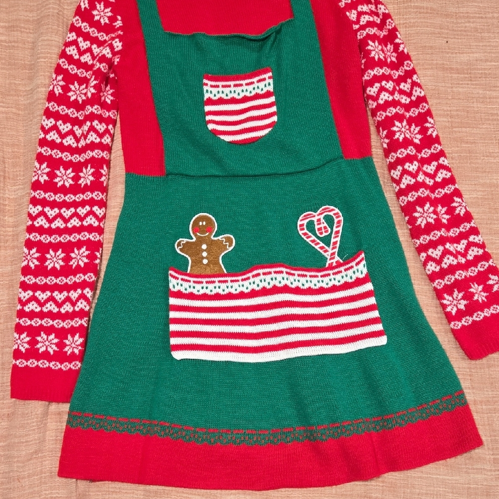 Xhilaration Red and Green Long Sleeve Dress